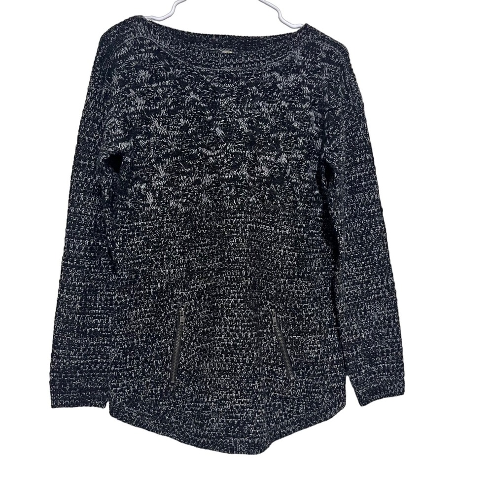 It's Our Time Sweater Womens Black White Marled Zip Accent Pullover Medium